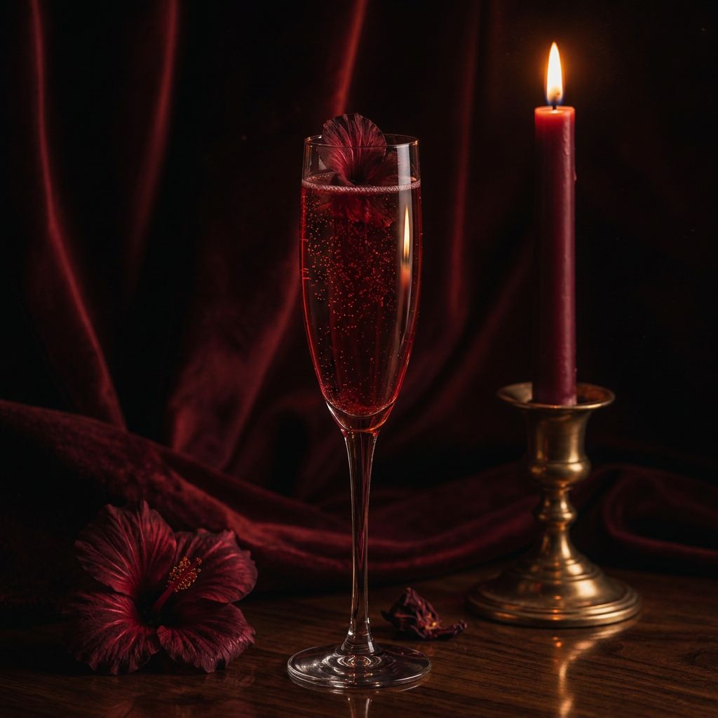 A candlelit ritual pour of a deep crimson elixir.